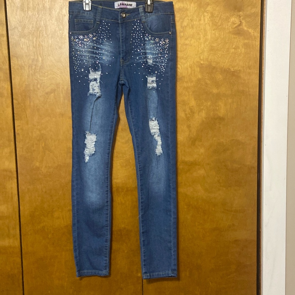 Lamasini bling embellished jeans. Size 7